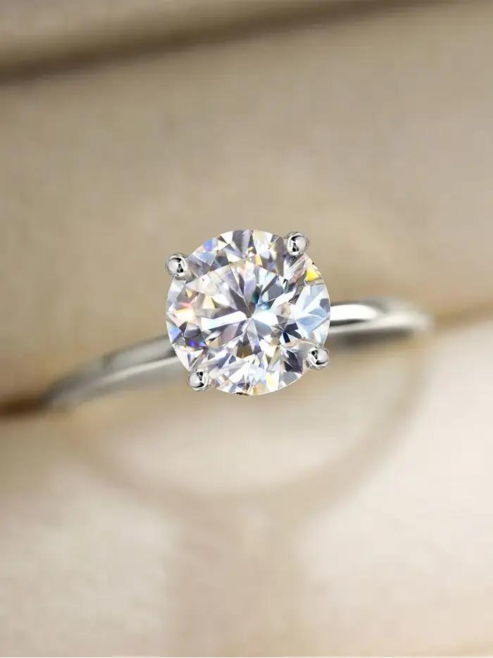 Bague ronde en argent Sterling 925 pour femmes, 1-3 Carats, magnifique, en Zircon, pour fiançailles,