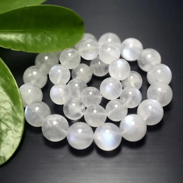 Bracelet de perles rondes en pierre de lune bleue transparente naturelle AAAAA
