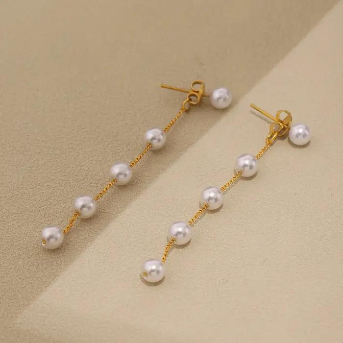 Boucles d'oreilles longues pendantes avec pampilles en perles pour femmes