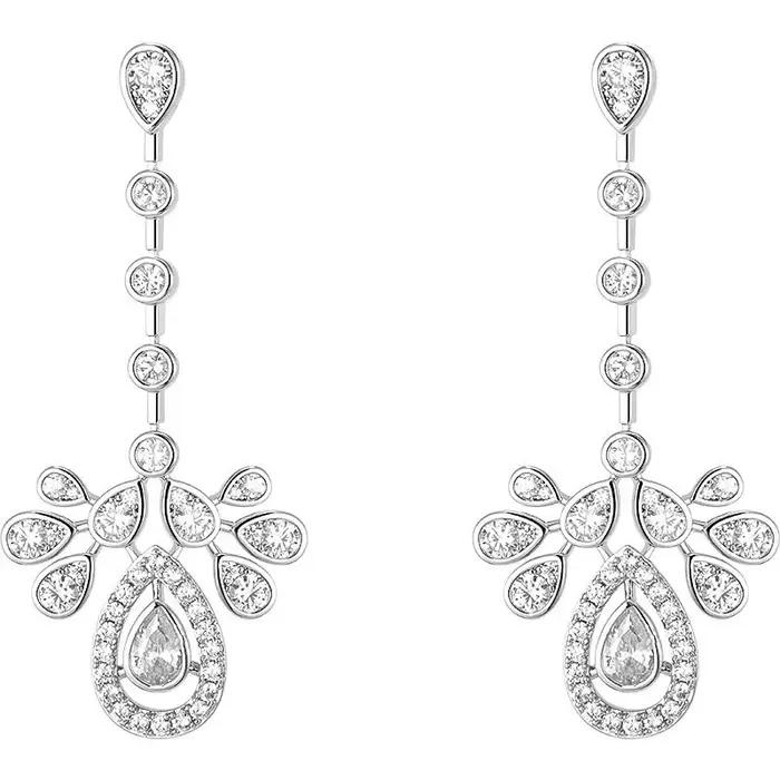 Boucles d'oreilles pendantes classiques plaquées or blanc pour femme, avec design goutte, bijoux de style bague de fiançailles tendance