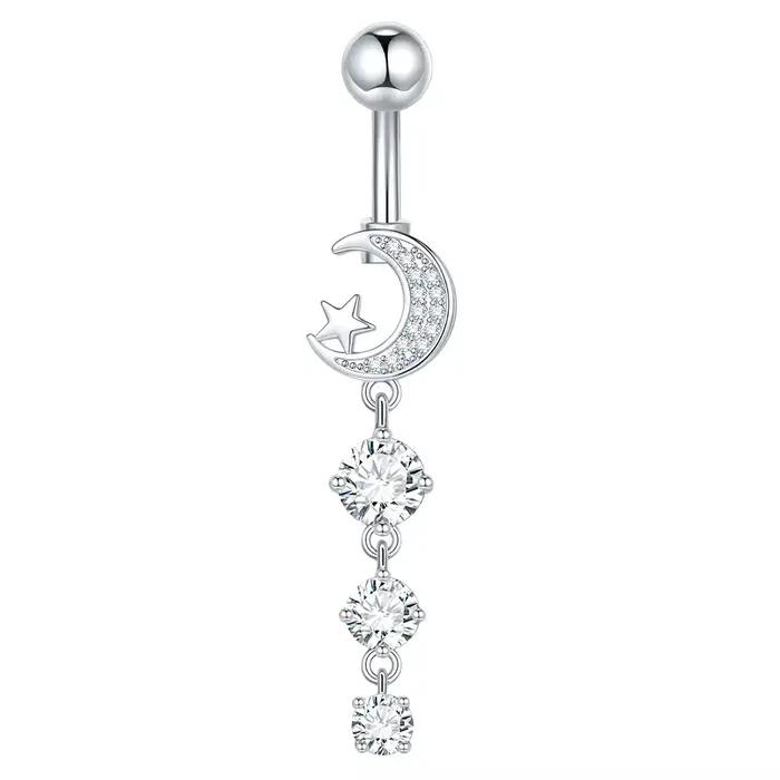 Aumeo 1pc papillon lune Zircon nombril bijoux pour femmes haltère incurvé nombril anneau Piercing Om
