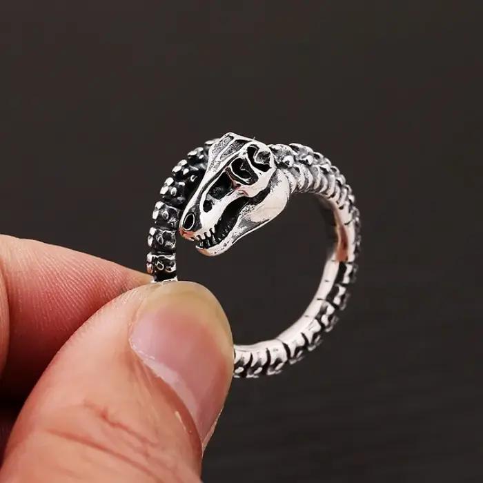 Buyee 925 en argent Sterling dinosaure os anneau audacieux grand anneau de déclaration pour hommes femmes mode Unique Fine mode bijoux cadeau