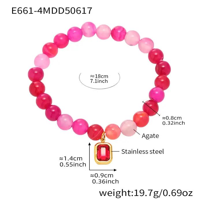 Bracelet Acier Inoxydable Pierres Naturelles Perles Plaquées Or Pendentif Carré Bijoux Breloques Occasions Spéciales Fêtes Soirées Femmes