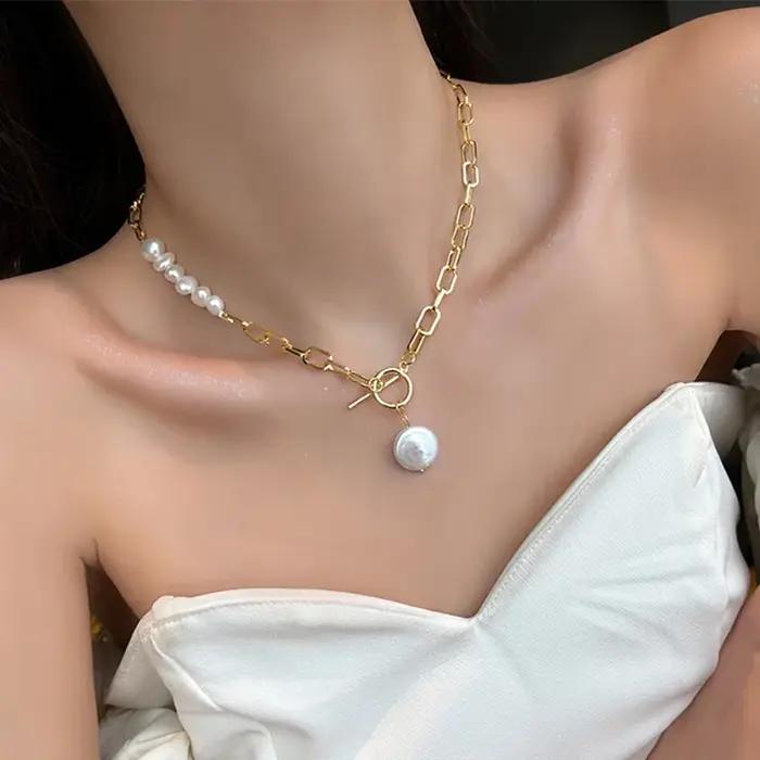 Bijoux originaux 100% naturel Baroque perle d'eau douce 14K or rempli femme asymétrie collier pour femmes cadeaux ne se