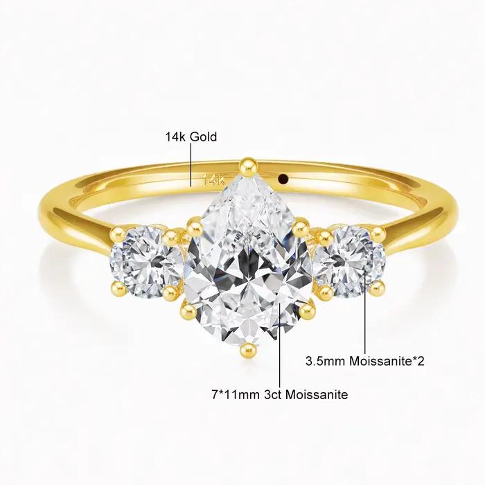 Bague en or 14 carats sertie de moissonite brillante pour femmes occasions spéciales mariage fiançailles anniversaires fêtes de fin d'année