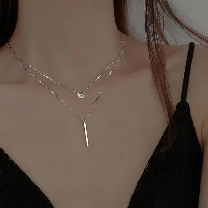 Collier Double rond en diamant Flash carré pour femmes