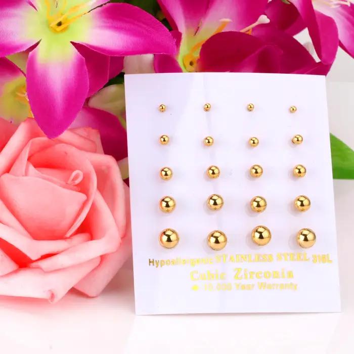 ASONSTEEL 10 paires/carte boule en acier boucle d'oreille