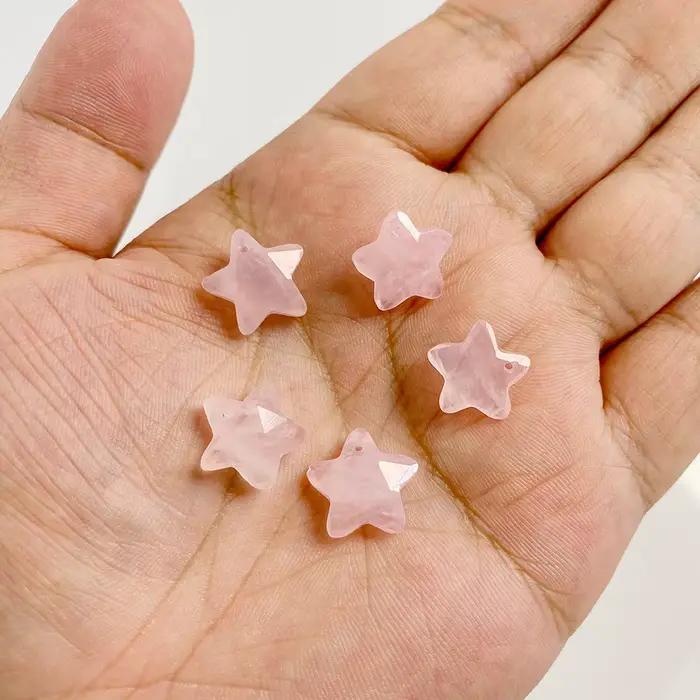 Pendentif en quartz rose pour femme, breloque en cristal, cœur, nar, étoile, pierre, collier, bracelet, boucles d'oreilles, bijoux à bricoler soi-même, 2 pièces par lot
