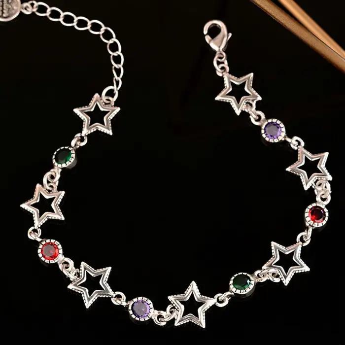 Nouveauté élégant coloré cristal étoile Thai argent dames ensembles de bijoux pour femmes collier Br