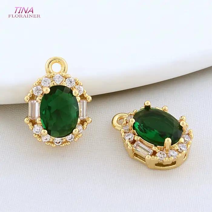 Breloques ovales plaquées or 18 carats et zircon pour femmes, 6 pièces, 10x13.5mm, charms de haute qualité pour fabrication de bijoux