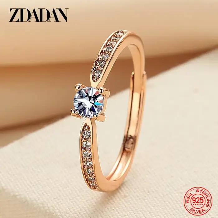 Bague en argent sterling 925 plaquée or 18 carats sertie de zirconium blanc pour femme occasions spéciales engagement fiançailles mariage anniversaire fête