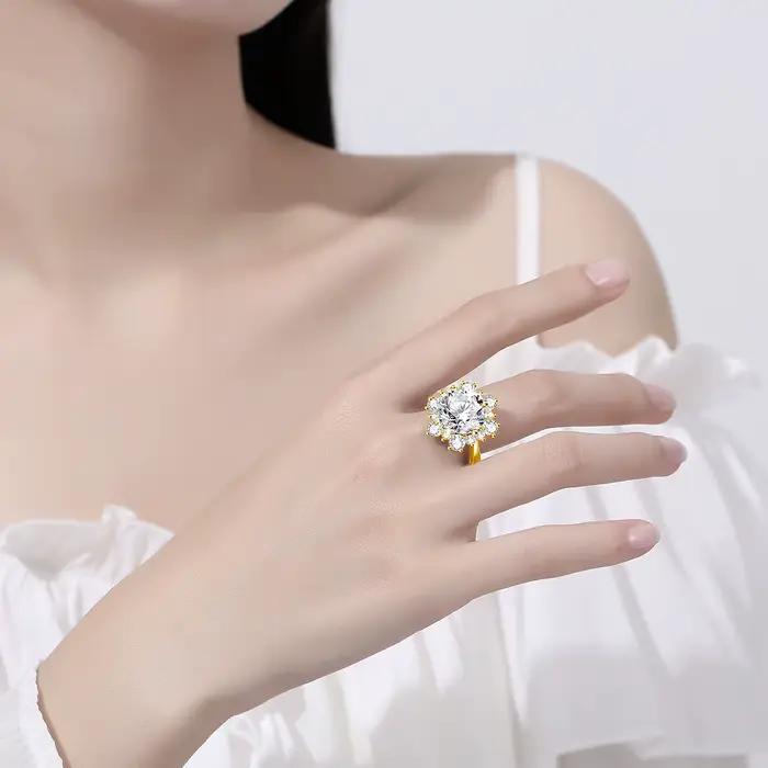Bague Moissanite taille ronde massif 13mm 8ct, avec Certification, bijoux fins de mariage de luxe pour femmes, cadeau de fiançailles, Test de réussite