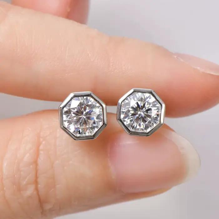 Boucles d'oreilles en argent sterling 925 serties de moissanite blanche pour femmes et hommes occasion spéciale anniversaire elegance classique