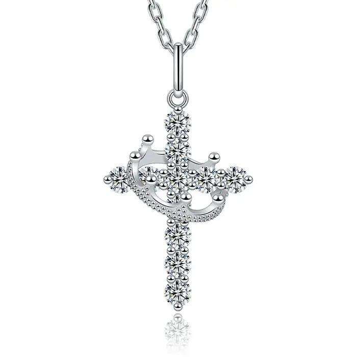 Ensemble de bijoux en moissanite Pretty Beauty pour femme, collier avec pendentif croix en argent 92