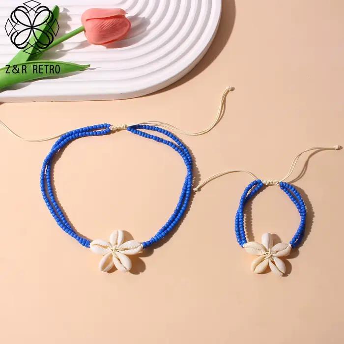 Ensemble de bijoux bohème en perles colorées, collier et bracelet, accessoire de mode essentiel pour les vacances d'été, 2025