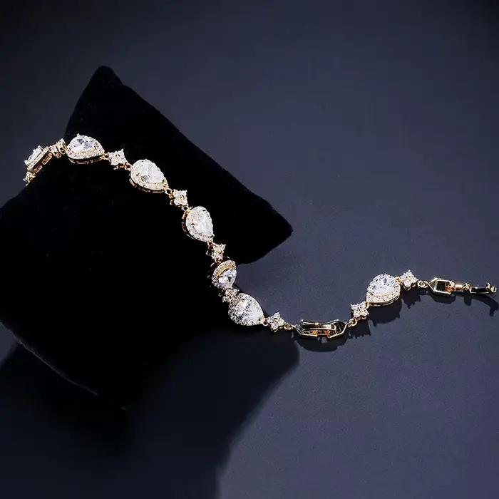 ZAKOL classique géométrique goutte d'eau CZ Bracelet pour femmes mariée magnifique Buling Zircon fête de mariage bijoux
