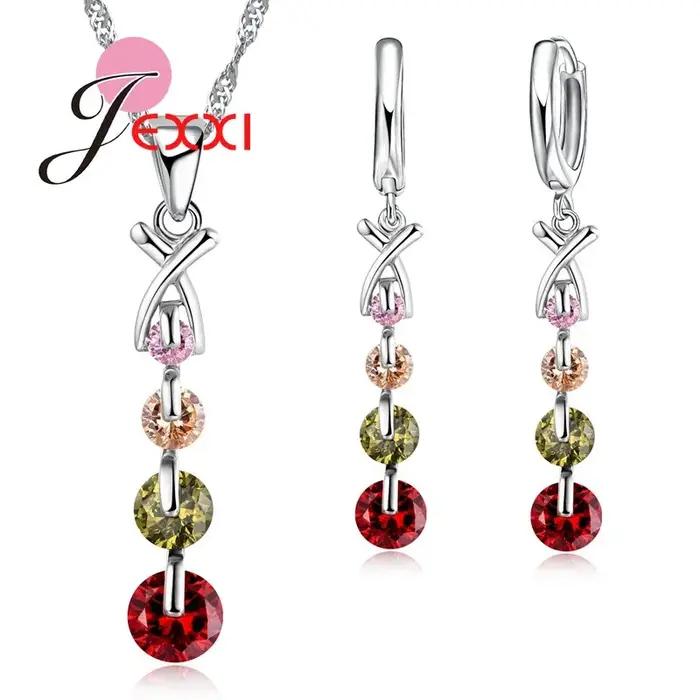 Ensemble de bijoux de mariage en argent regardé 925 pour patients, pendentif en cristal autrichien,