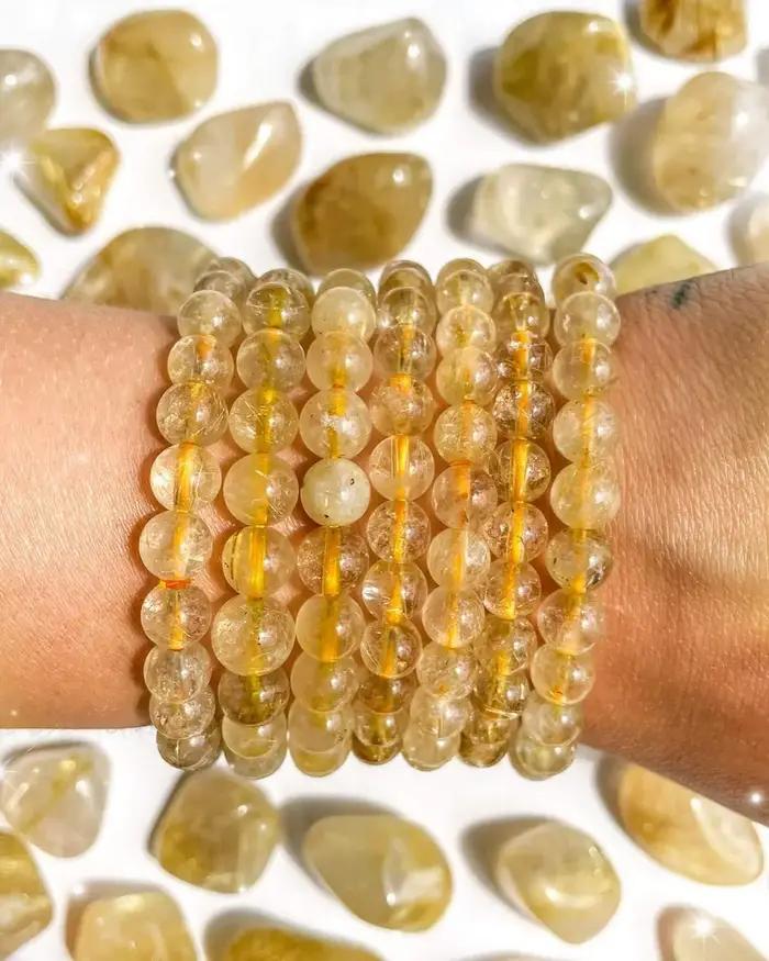 AAAAA 4/6/8mm bijoux chanceux Citrines naturelles Bracelet Citrine cristal pierre perle