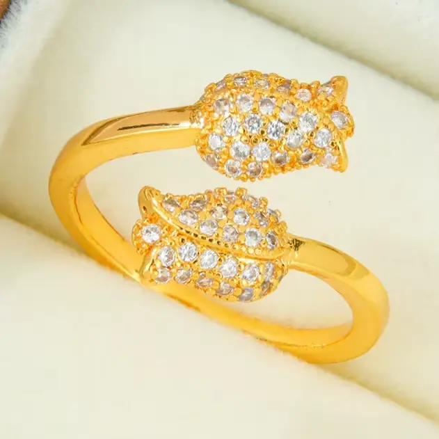 Bague Rose en zircone plaqué or 21 carats pour femmes arabes, bague de Cocktail exquise italienne, b