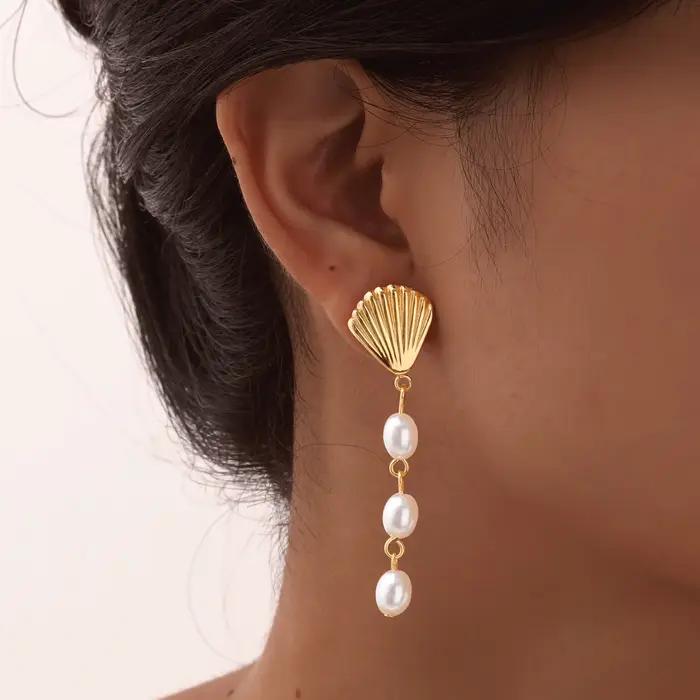 Boucles d'oreilles coquillage en acier inoxydable pour femme