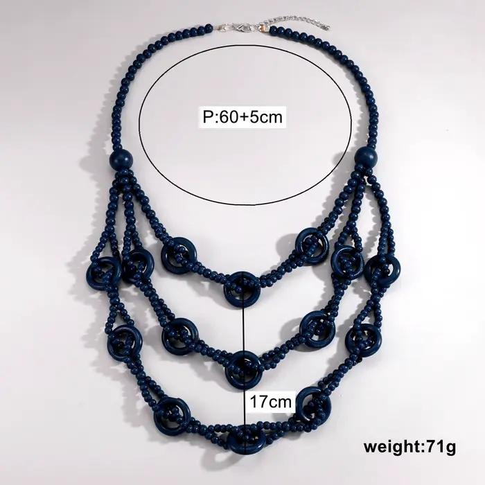 Long collier de perles en bois multicouches pour femmes, fait à la main, tendance bohème, rétro, vacances, bijoux, accessoires, été, 2024