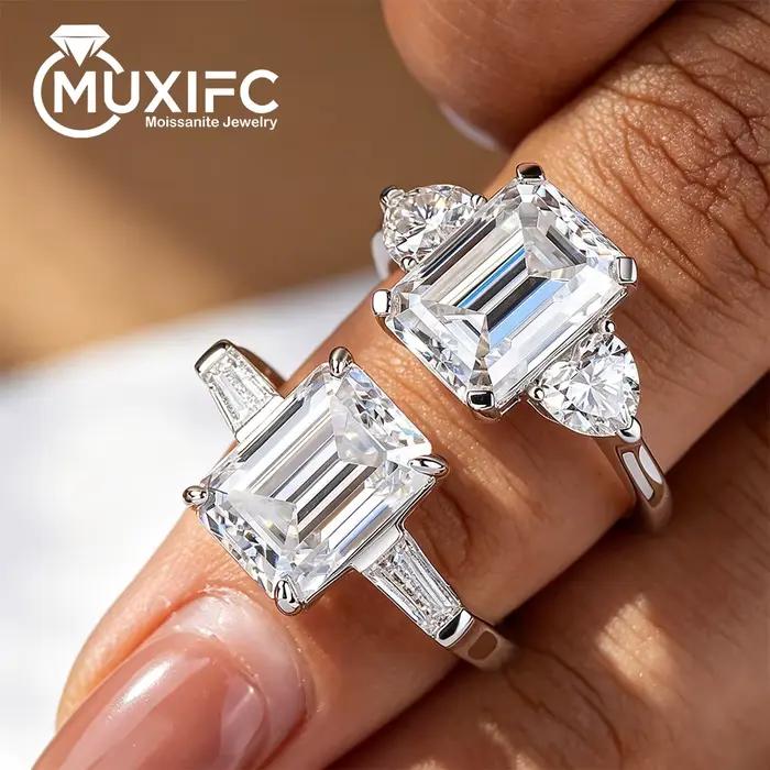 Bague de fiançailles en moissanite taille émeraude argent sterling 925 pierre principale d color vvs1 pour femme occasions spéciales mariage anniversaire partys