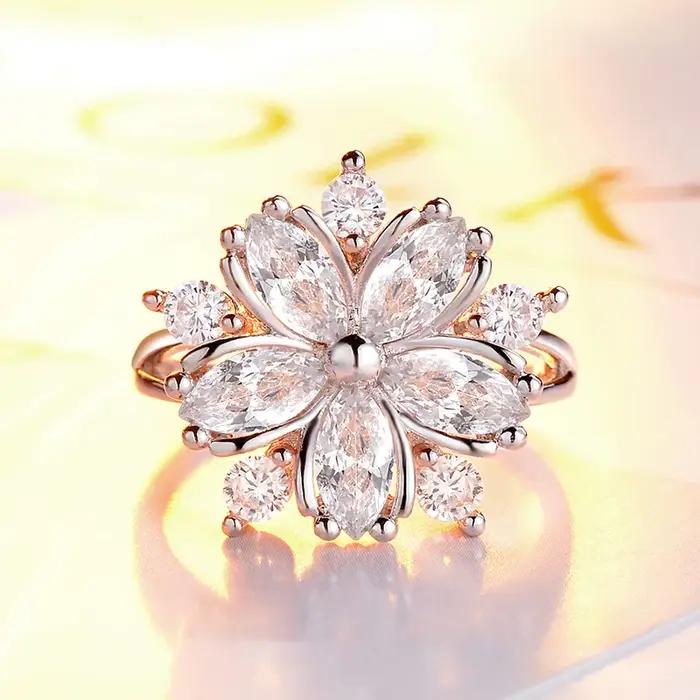 Bagues de fiançailles princesse Sakura élégantes pour mariée, bijoux romantiques en fleurs de cerisi