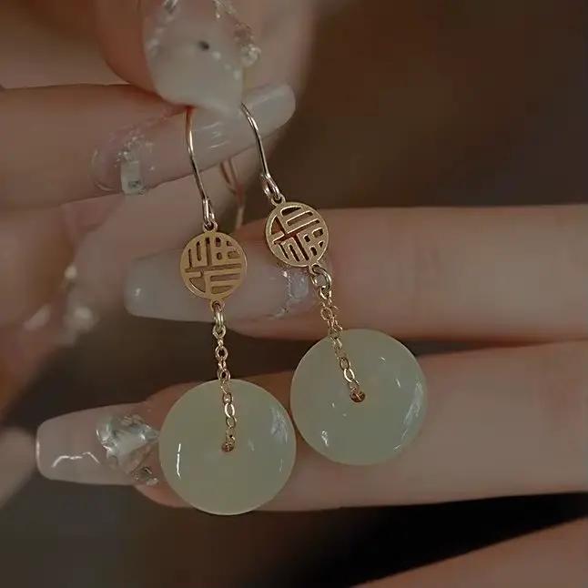 Boucles d'oreilles élégantes de style ancien en turquoise pour femmes, forme géométrique ronde, design tendance et personnalisé, effet amincissant, à crochet