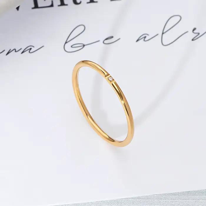 Bague CZ fine de 1mm, bague de fiançailles en cristal de Zircon rond complet pour femmes, couleur or