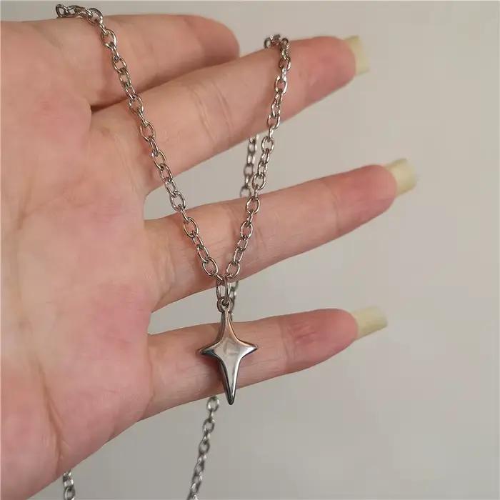 Collier Punk en acier inoxydable avec pendentif étoile et croix épaisse, accessoires simples à la mode pour hommes et femmes, bijoux