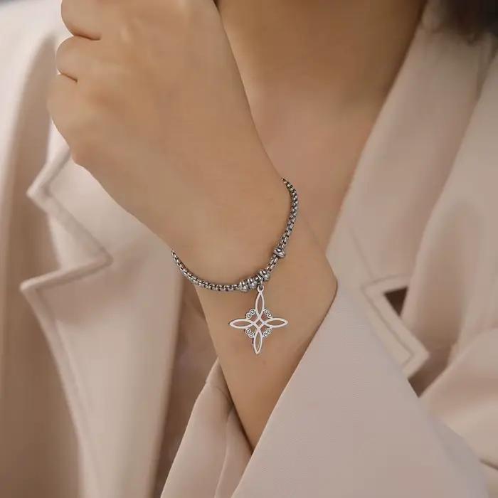 Dawapara – Bracelet à breloques avec nœud de sorcière pour femmes, amulette de Protection des nœuds celtiques, chaîne de perles en acier inoxydable, bijoux Wiccan de sorcellerie