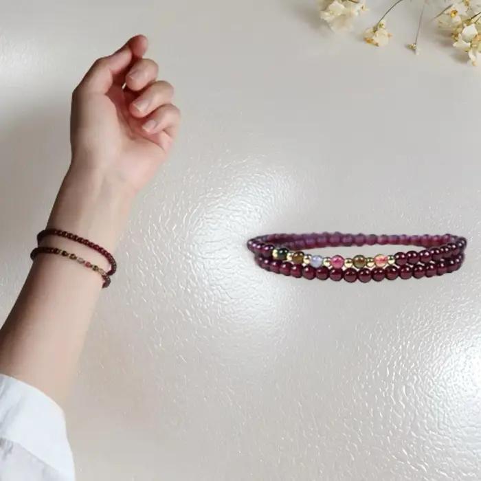 Bracelets en grenat naturel pour femmes, rouge bordeaux, double ou triple rang, en argent 925, multi-brins, cadeaux 2026