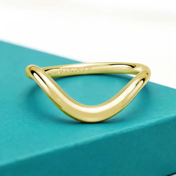 Bague simple ondulée pour femme, durable, en or rempli 14K Au585, tendance, polyvalente, empilable, cadeaux de mariage et de fiançailles