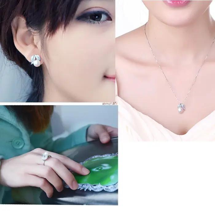 Véritable perle bague collier boucles d'oreilles pour les femmes