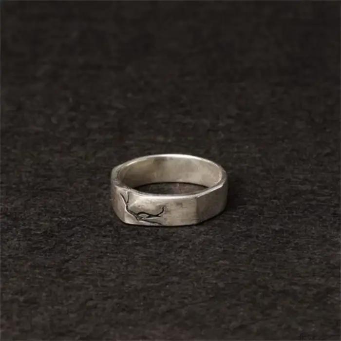 Bague Vintage craquelée pour hommes, bijoux à ouverture réglable, Index masculin, argent 925, cadeaux d'anniversaire pour petit ami