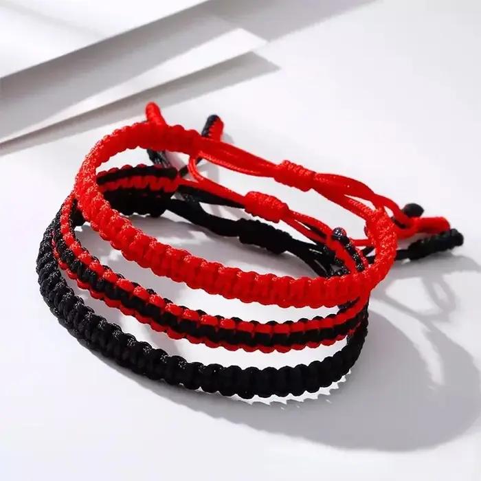 Bracelet Tressé Main Pour Femmes Corde Rouge Noire Nœuds Réglables Bijoux D'amitié Occasions Spéciales