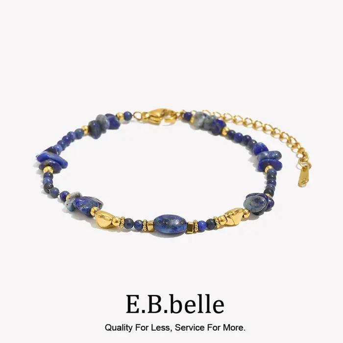 E.B.belle – Bracelet de perles en pierre naturelle bleue irrégulière pour femmes