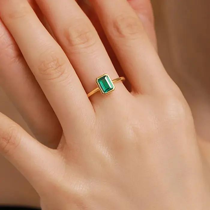 Charmant Original nouveaux anneaux émeraude 100% 925 en argent Sterling pour unisexe mariage fiançailles marque bague bijoux fins en gros