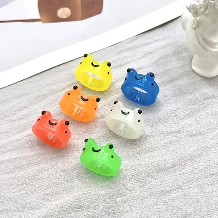 Bague grenouille Shoous en résine acrylique colorée pour femmes et filles
