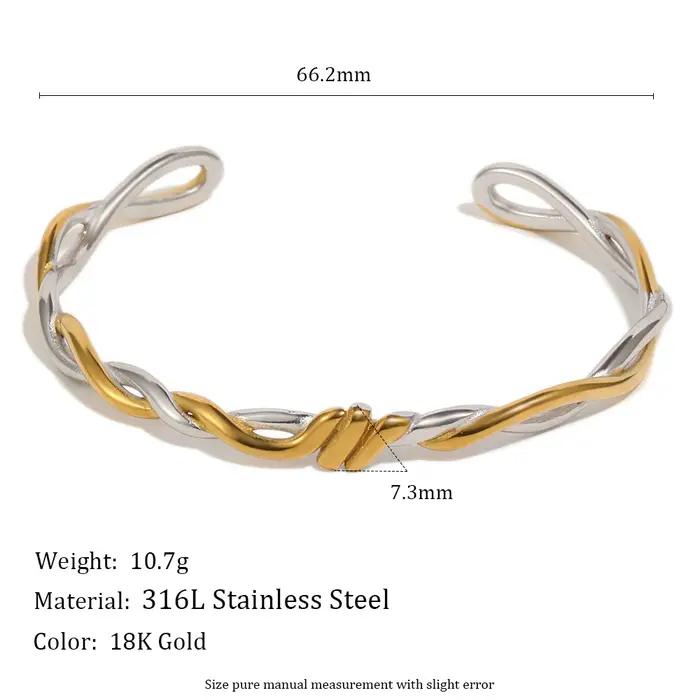 Bracelet en acier inoxydable 316L couleur or pur à nœuds et lignes pour femme