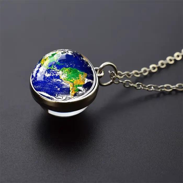 Colliers planète aurore, couleur nébuleuse étoile lune, pendentif boule de verre double face pour fe