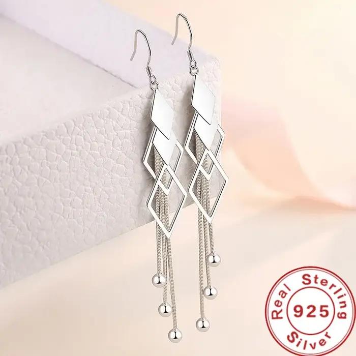 SAIYE-Boucles d'oreilles longues géométriques en argent regardé 925 pour femmes, en forme de diamant