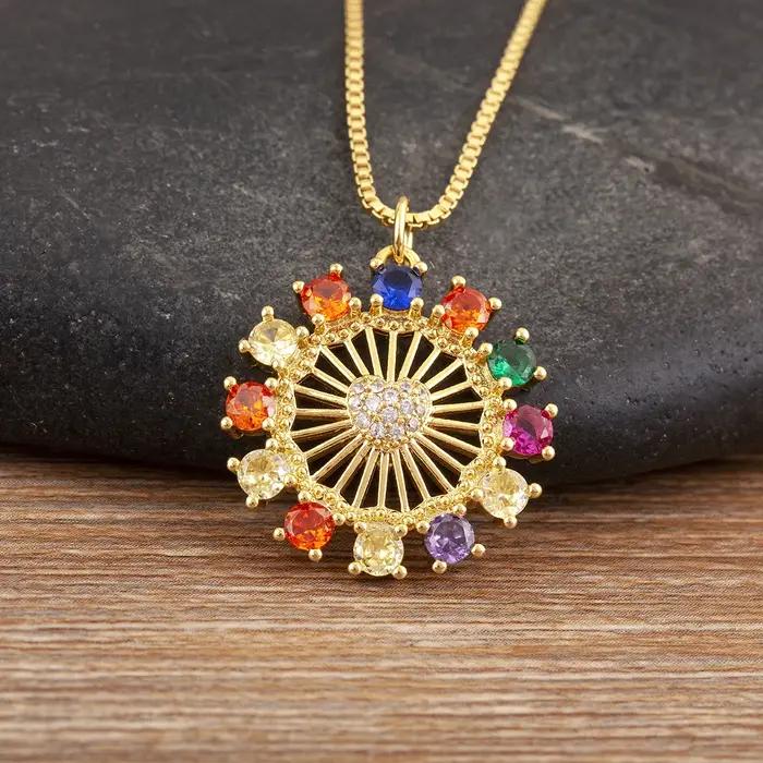 Nidin élégant esthétique incrusté coloré Zircon pendentif à breloque collier pour les femmes fleur carré géométrique bijoux cadeaux de luxe