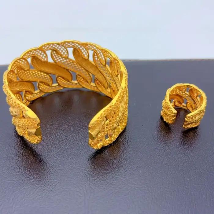 Bracelets et bagues plaqués or style éthiopien et arabe motifs floraux pour femmes occasions spéciales mariage