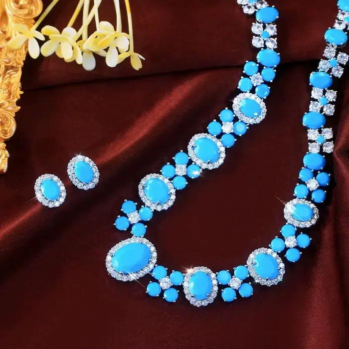 Ensemble de bijoux de mariée en turquoise ovale bleu clair brillant pour femmes occasions spéciales /* Add your CSS styling here */