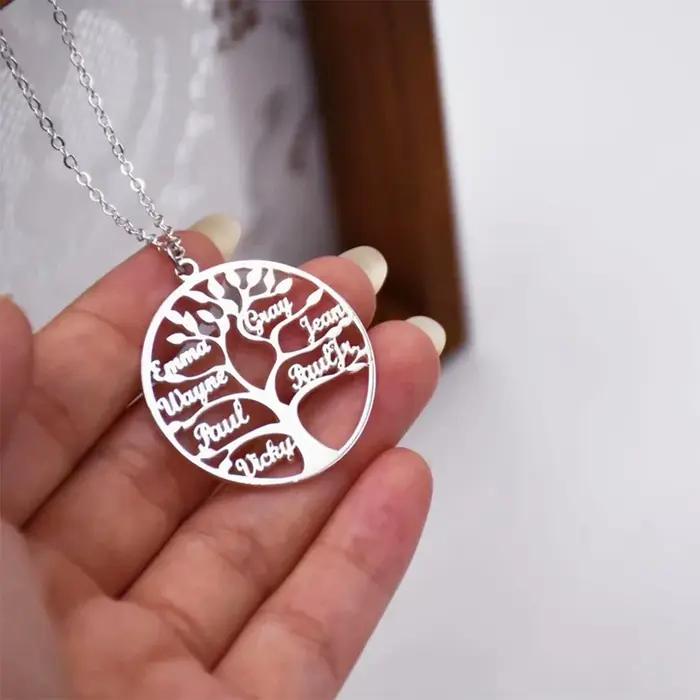 Collier personnalisé avec nom d'arbre de vie pour femmes personnalisé occasion spéciale cadeau anniversaire mère enfant famille pendentif acier inoxydable doré