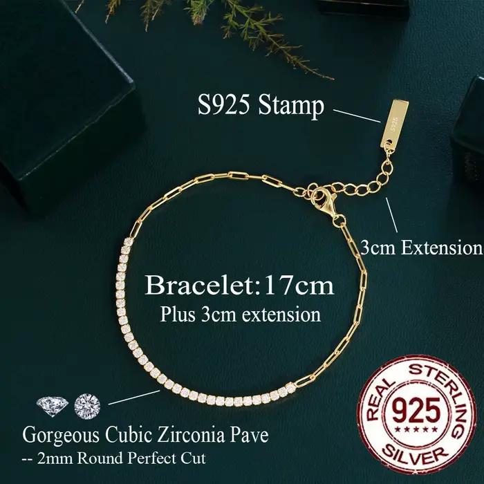 CWWZircons – Bracelet en argent Sterling 925 pour femmes, chaîne de Tennis en zircone cubique brillante, tendance, bijoux fins pour fête de mariage, cadeau SB019