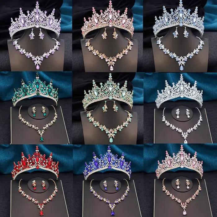 Diadèmes et couronnes de mariée avec ensemble collier et boucles d'oreilles pour femmes