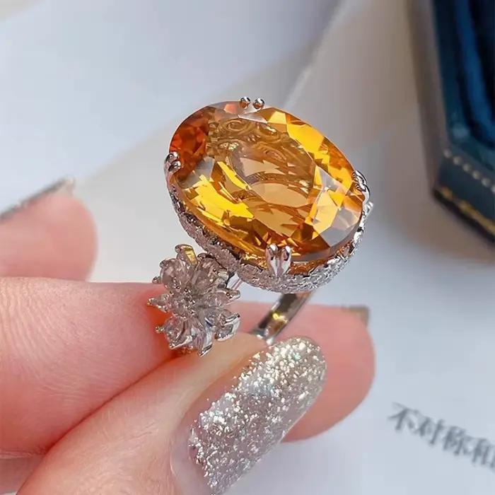 Bague en argent sterling 925 avec diamant champagne pour femmes, engagement, cérémonie, luxe, bijoux classiques, occasions spéciales