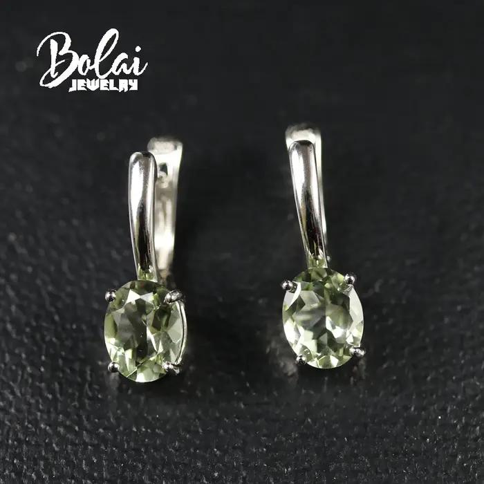Boucle d'oreille en améthyste verte naturelle, en argent sterling 925, style simple, pour femmes, à